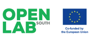 Logotype with flag and name in text. Photo.